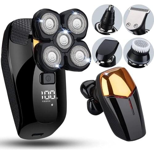 5 in 1Electric Razor for Men LED Waterproof Head Shaver for Bald Men Grooming Kit Cordless Rechargeable with Beard Hair Nose