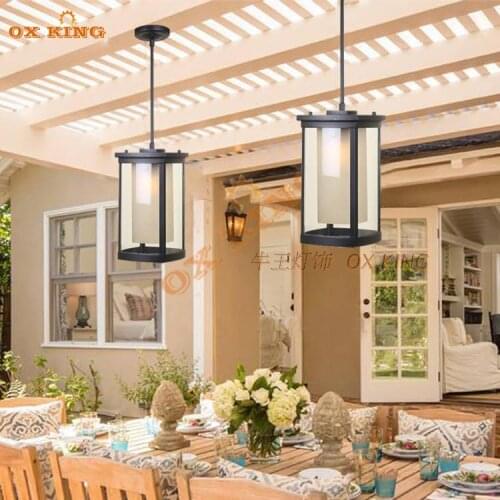 Chinese outdoor waterproof chandelier retro outdoor pavilion lamp balcony corridor lamp American anti rust rain lamp