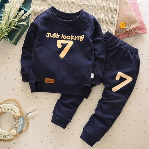 2Pcs Newborn Baby Boys Girls Clothes Set Autumn Boys Cartoon Letter Print O-neck Sweatshirt Tops + Pants Kids Clothing Sets