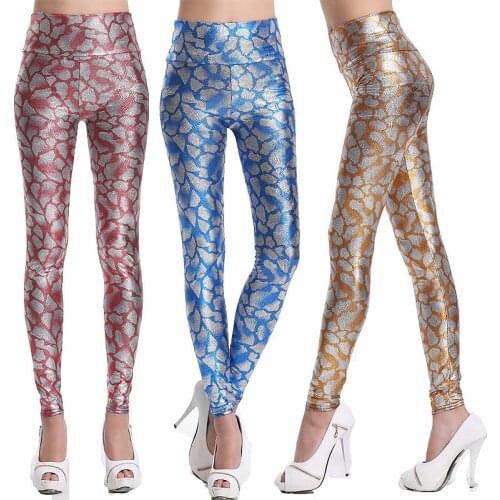Bright imitation Faux Leather Sexy Snake Print Leggings High Waist Lady Street Pants Women Skinny Fitness Shine Leggings