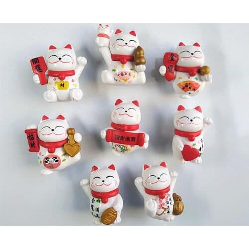 8PCS Cartoon Fridge Magnet Creative 3D Lucky Cat Shape Refrigerator Magnet Board Magnet Magnetic Paste Home Decoration Gifts