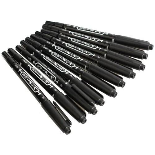 10PCS Fine Dual Heads Marking Pen Marker Waterproofink Thin Nib Black From Glass for Temporary Signs On Windows, Windscreens
