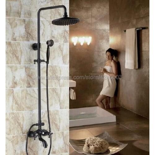Oil Rubbed Bronze Bathroom Rainfall Shower Faucet Set Bathtub Mixer Tap With Hand Sprayer Wall Mounted Bath Shower Sets Krs454