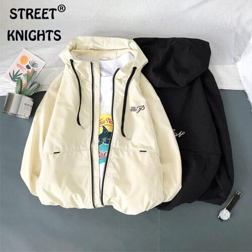 Mens 2021 New Hooded Jacket Autumn Windshield Jacket Hong Kong Style Student Personality Stitching All-match Sports Gown 2XL