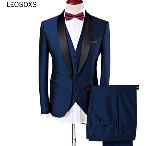 Men Suit 2020 Wedding Suits For Men Shawl Collar 3 Pieces Slim Fit Burgundy Suit Mens Royal Blue Tuxedo Jacket