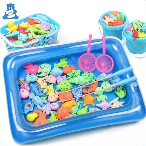 Children Boy Fishing Toys Set Suit Magnetic Fishing Toys Play Water Baby Toys Fish Game Beach Swimming Pools Bath Toy for Kids