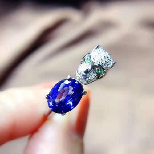 Natural Blue Sapphire 925 Silver Jewelry Ring Women Fine Jewelry 7x9mm