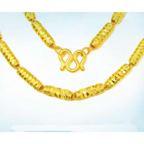 Pure Yellow Gold cylinder chain Necklace/ 24K 999 gold Domineering Necklace 9g