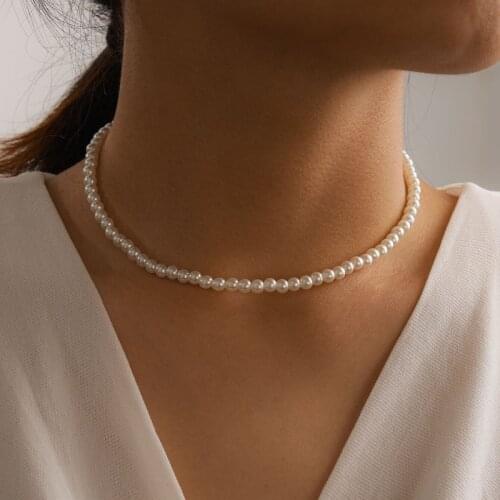 Elegant White Imitation Pearl Choker Necklace Big Round Pearl Wedding Necklace for Women Charm Fashion Jewelry Wholesale Bulk