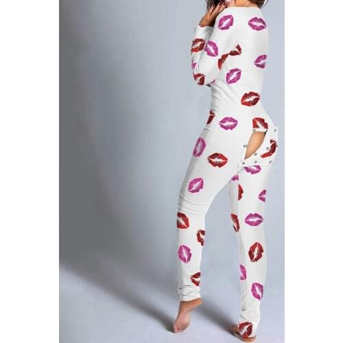 Sexy Womens Pijamas Onesies Button-down Front Functional Buttoned Flap V-neck Pajamas Adults Jumpsuit Pyjama Femme Sleepwear