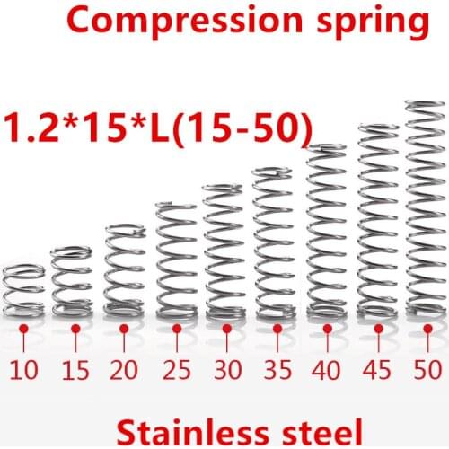 10pcs/lot 1.2*15*10/15/20/25/30/35/40/45/50mm spring 1.2mm stainless steel Micro small Compression spring