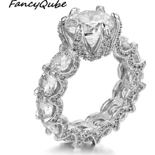 Luxury Crystal Zircon Wedding Rings For Women Charm Silver Color Shiny Engagement Rings Set Jewelry Accessories Gifts