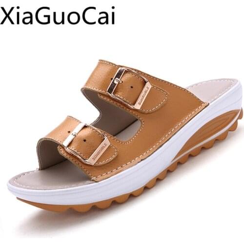 Summer Brand Women Platform Sandals Peep Toe Breathable Leather Sandals for Ladies Wedges Sandals Waterproof Z560 35