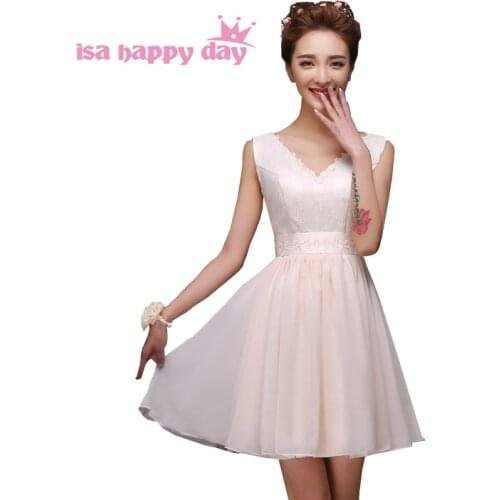 Modest chiffon short v neck bridesmaid elegant bridemaid teen bridesmaids dress party dresses champagne wedding guest H4236