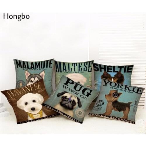 Modern Simple 45cm Cute Colorful Pet Pug Malamute Maltese Sheltie Terrier Dog Cotton Linen Square Throw Pillow Case Soft Cover