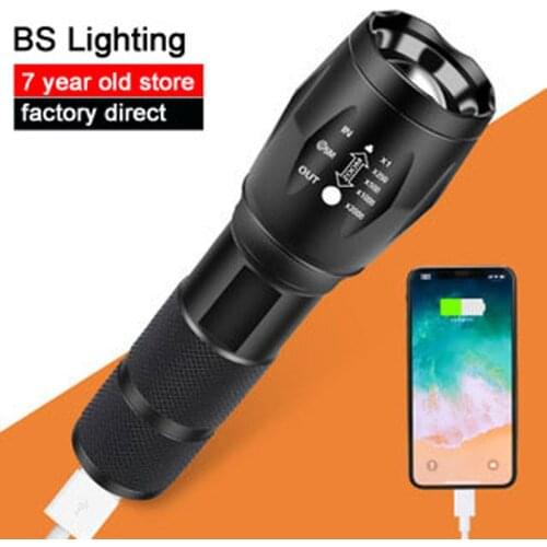 Ultra Bright Zoomable LED Flashlight Portable USB Emergency Rechargeable T6 Torch 3 Modes Built-in Battery Hand Lamp for Camping
