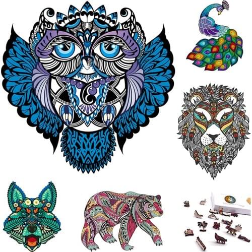 Unique Animals Wooden Jigsaw Puzzles For Adults Kids Wooden Puzzle Educational Toys Gifts Wood DIY Crafts lion Fish Puzzle Games