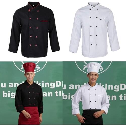 Unisex Long Sleeve Chef Coat Working Clothes for Kitchen Hotel Bakery Work Wear