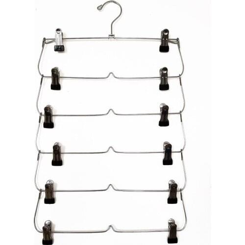 Clothes Hangers Multilayer Skirt Trouser Hanger for Pants Non Slip Metal Hanger Clips With 12 Clips Clothing Storage Rack Holder