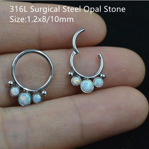 10pcs Body Jewelry Piercing - 316L Surgical Steel Opal Stone Nose Ear Helix Daith Cartilage Tragus Earring Nose Septum Ring