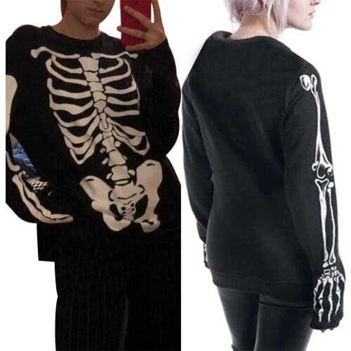 Women’s Loose Sweatshirts, Fashion Skeleton Print Long Sleeve Round Neck T-Shirts