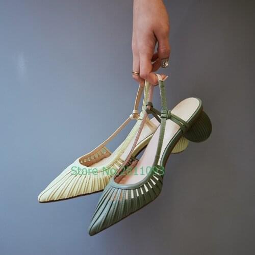 Hollow Slingbacks Dress Ladies Shoes Sexy Pointed Toe Cut Out Medium Heel Strange Style Ball Heels 4.5 cm Dress Women Pumps