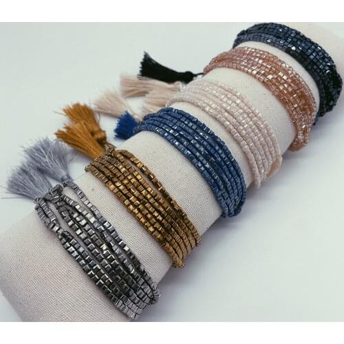 BLUESTAR Women Bracelet 6 strands Crystal Pulseras Mujer Moda Multicolor Square Crystal Handmade Jewelry Tassel