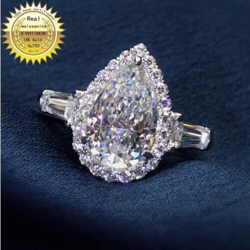 100%18K goldr ring 3ct D VVS moissanite ring Engagement&Wedding Jewellery with certificate 0012