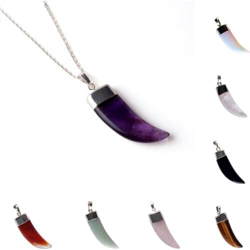 2018Summer Fashion The New Natural Stone Ivory Horn Pendants Amethysts With Chain Man Snd Women Best Valentines Gift