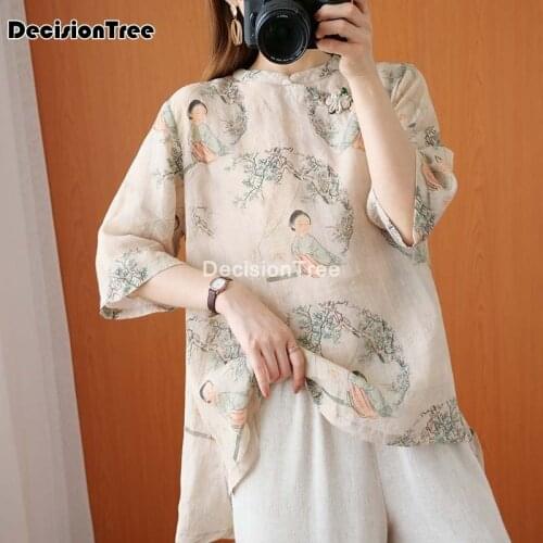 2021 traditional chinese clothing for women female chinese style tops half sleeve hanfu top loose casual blouse cheongsam tops