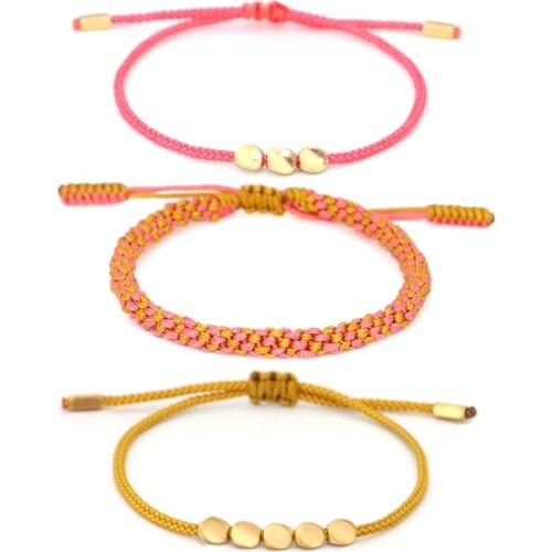 3PCS\SET Copper Beads Braclet Set Tibetan Buddhist Lucky Bracelet Set Handmade Knots Rope Bracelets & Bangles For Women Men