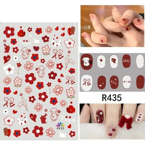 3D Stickers for Nails Beautiful Red Flowers Love Slider Design Nails Art Manicure Stickers Summer Fashion Nails Accessories