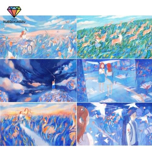 5D Full Diamond Painting Cartoon Girl Art Fantasy Painting Round Diamond Embroidery Set Girl Handmade Bedroom Decoration Gift