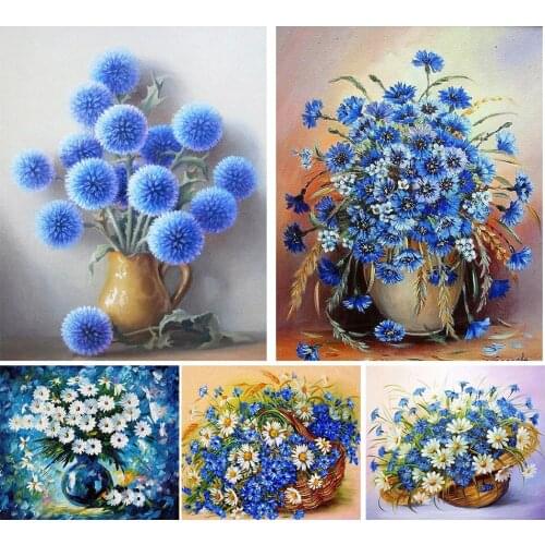 5D DIY Diamond Painting Blue Cornflower Cross Stitch Kit Full Drill Round Embroidery Mosaic Art Picture of Rhinestones Decor