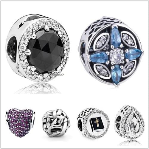 Authentic 925 Sterling Silver Radiant Teardrop Shape With Crystal Charm Beads Fit Women Pandora Bracelet & Necklace Jewelry