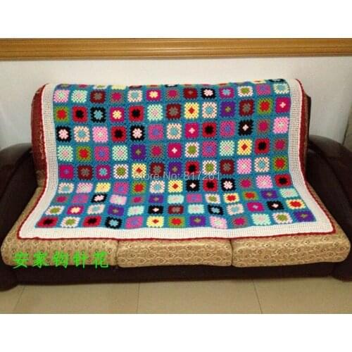 Free shipping knitted blanket for sofa throw towel winter cover for home decor colorful cover with flowers handmade craft