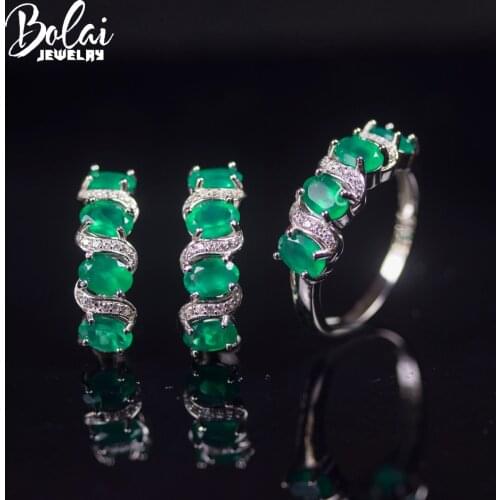 Bolai 925 Sterling Silver Natural Agate Jewelry Sets Kits Clasp Earrings Elegant Ring 6*4mm Gemstone for Woman Wedding Gift New