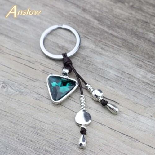 Anslow Brand Wholesale Jewelry Discount Triangle Crystal Charms Keychains For Women Girls Bag Key Accessories Friends LOW0014KY