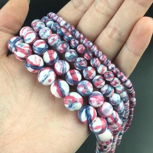Natural Stone Beads Round Red Blue Colorful Rain Loose Beads For Jewelry Making DIY Bracelet Earrings Accessories 4/6/8/10mm