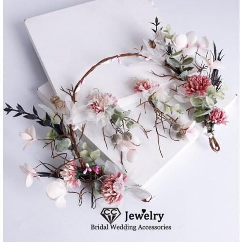 CC Garland Wedding Hair Accessories for Women Bridal Headpiece Engagement Hair Jewelry Yarn Flower Hairbands Forest Style 58333