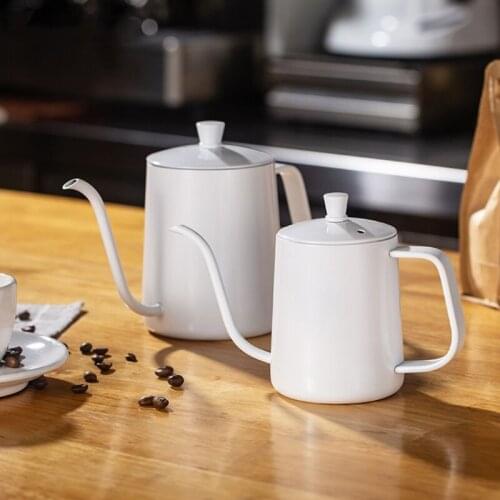 White Stainless Steel Coffee Kettle Long Narrow Gooseneck Spout Pour Tea Pot