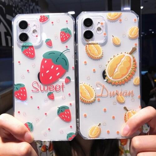Sweet fruit phone case for iPhone 12 Pro 11 Pro Max XS XR X SE 2020 8 7 Plus Soft transparent edges Strawberry back cover