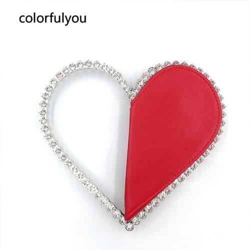2021 Designer Bags Luxury Heart-shaped Diamond Leather Women Party Clutch Bag Purses Metal Handle Wedding Evening Bag