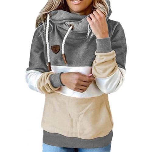 Women Print Patchwork Hooded Sweatshirt Women Drawstring Long Sleeve Harajuku Hoodie Autumn Winter Pocket Hoodies Sweatshirts