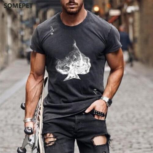New fashion mens 3d t-shirt loose oversized personality summer short-sleeved ace of spades printed T-shirt casual sports top