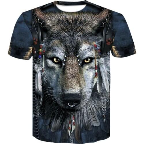 TUNSECHY Wolf print high quality short-sleeved printed T-shirt summer mens casual street wear round collar personality T-shirt