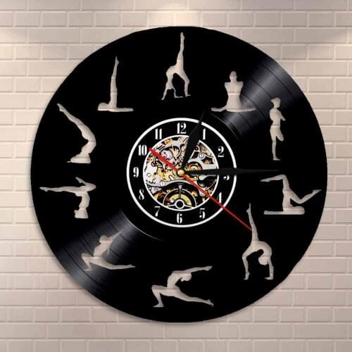 Gymnastics Vinyl Record Wall Clock Om Yoga Studio Wall Clock Zen Meditation Modern Design Decorative Clock Yogi Gift For Girl