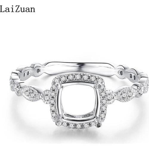 LaiZuan Cushion 6mm Solid 10k White Gold Certified Round Diamond Semi Mount Engagement Ring Setting Women Vintage Party Jewelry