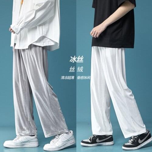 Summer Thin Gold Velvet Casual Pants Mens Fashion Casual Pants Men Streetwear Loose Hip-hop Straight Wide-leg Pants Mens S-2XL