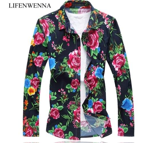 Fashion Brand Mens Shirt 2019 New Style Long Sleeve Print Shirt Men Comfortable Flower Shirts Men Plus Size M-6XL Floral Shirt